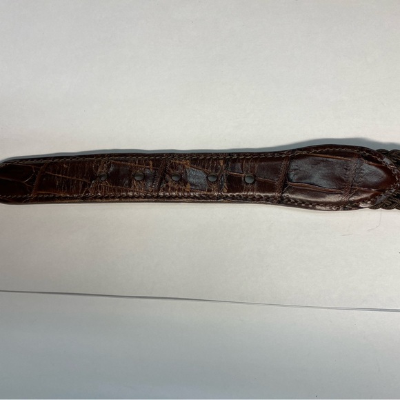 Brighton Braided Nylon and Croc Embossed Men’s Brown Belt, Gold Hardware Size 36 - Picture 9 of 10